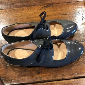 Patent gray lace up oxfords